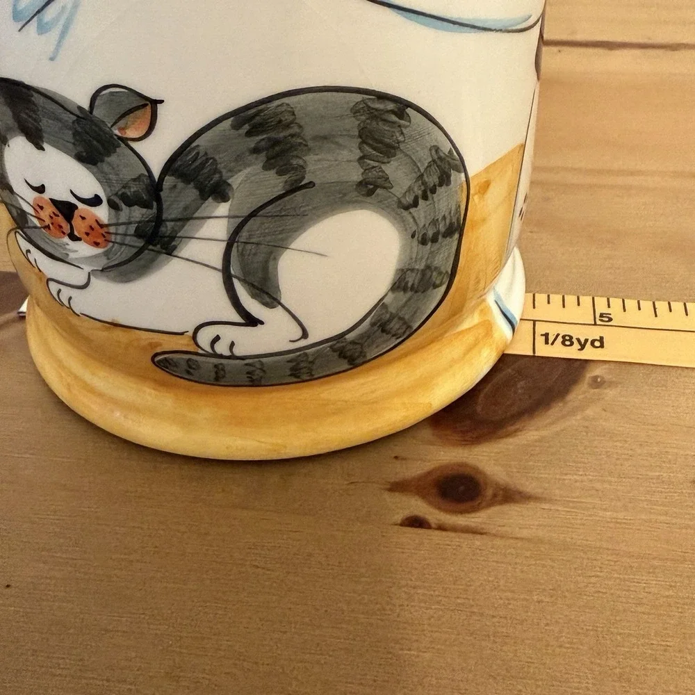 Cat Crock Utensil Holder Ceramic Hand Painted Cat Lady Gift Grandma Cottage